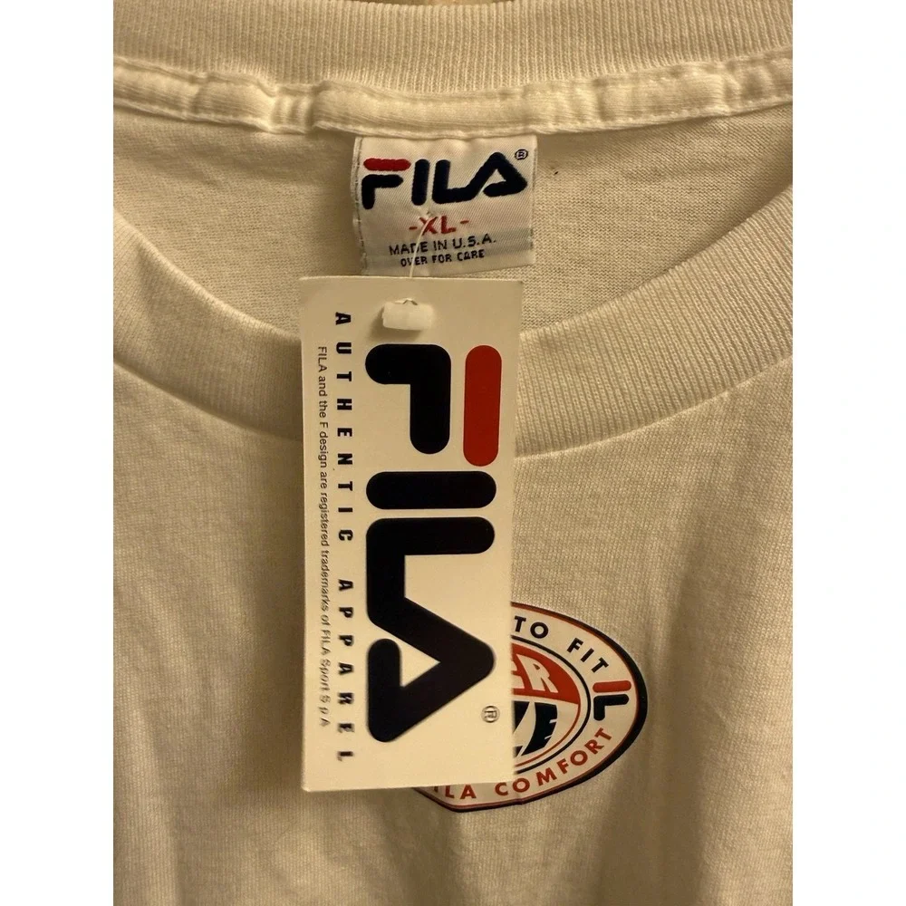 Vintage FILA Spell Out Embroidered Classic Graphic Tshirt Size XL White NWT - Picture 5 of 7